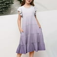 thumbnail image 3 of SUYIDA Girls Size 10 Dress Crew Neck Layer Flutter Sleeve Gradient Print Trendy Flowy A Line Dress Summer Dresses for Girl Light Purple,150, 3 of 4