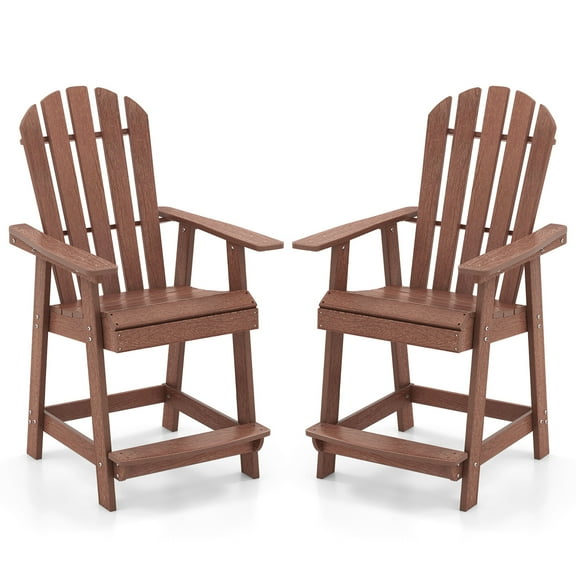 Gymax 2 PCS Bar Stool HDPE Patio Chair w/ Armrest Footrest Home Indoor Outdoor Brown