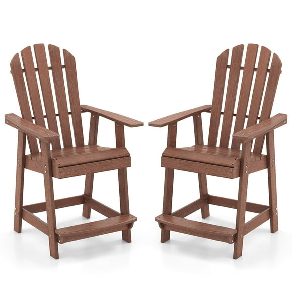 Gymax 2 PCS Bar Stool HDPE Patio Chair w/ Armrest Footrest Home Indoor Outdoor Brown