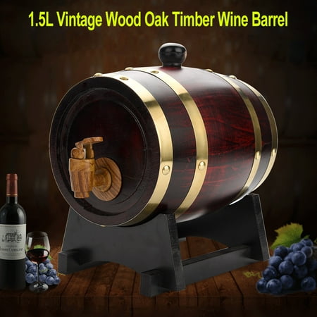 Greensen 1.5L Vintage Wood Oak Timber Wine Barrel for Beer Whiskey Rum Port,Oak Barrel