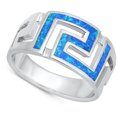 thumbnail image 4 of CHOOSE YOUR COLOR Blue Simulated Opal Mosaic Greek Key Ring .925 Sterling Silver Band CZ Female Size 7, 4 of 4