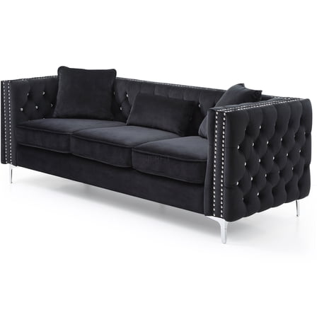 JERFIT Modern Velvet Sofa 3 Seater with Diamond Tufting and Chrome Legs for Small Space
