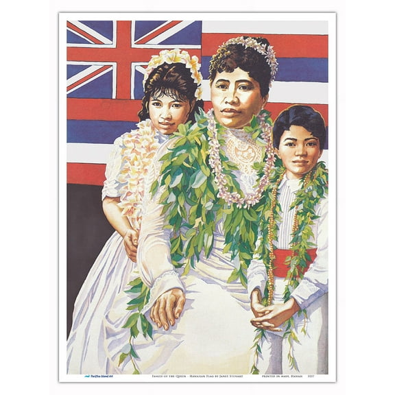 Family of the Queen (Ka ʻOhana ʻO Liliʻuokalani) - Hawaiian Flag - From an Original Watercolor Painting by Janet Stewart - Master Art Print (Unframed) 9in x 12in