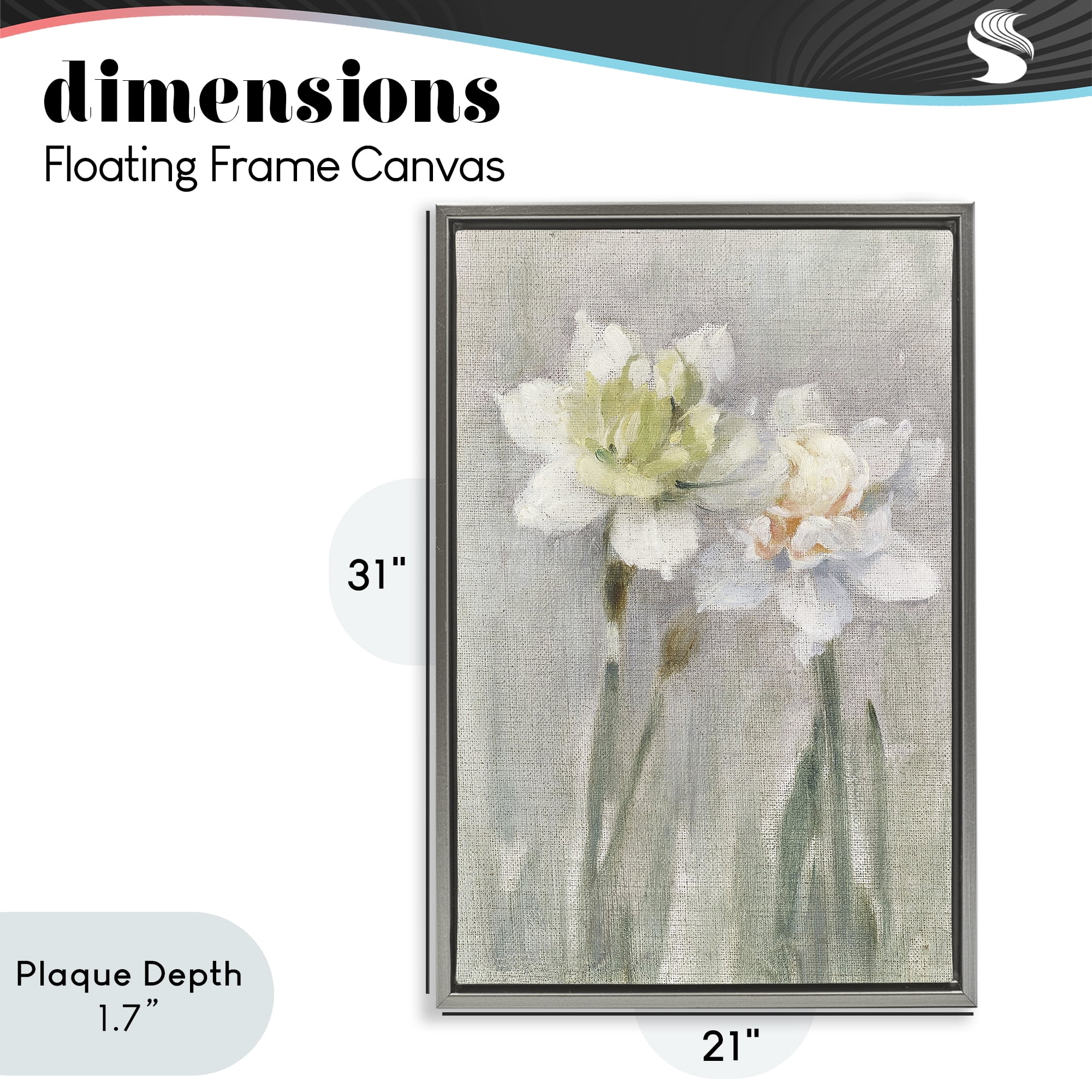 Stupell Industries Twin White Daffodils Gray Framed Floater Canvas Wall Art, design by Stellar Design Studio