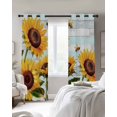 thumbnail image 4 of Sunflower Bee Blackout Curtains for Bedroom Living Room Darkening Curtains 54 Inch Long Blue Striped Spring Farm Botanical Art Short Curtain for Small Window Treatment Grommet Drapes 52"x54"x2, 4 of 9