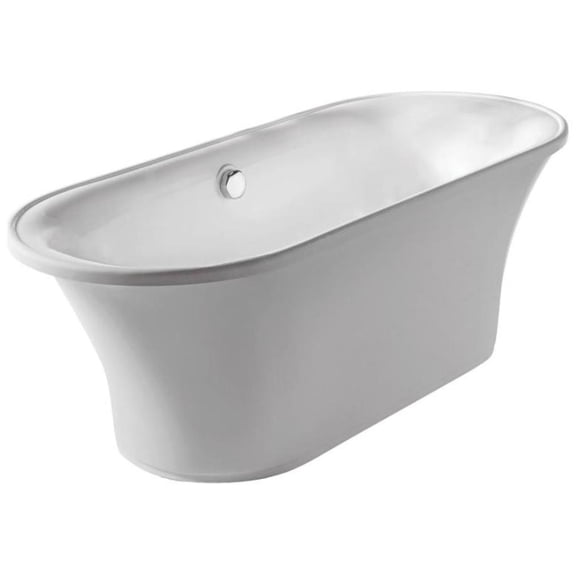 Bathhaus Oval Double Ended Freestanding Lucite Acrylic Bathtub with a Chrome Mechanical Pop-up Waste and Chrome Center Drain with Internal Overflow