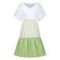 thumbnail image 5 of CHOK Robe Mini Décontractée pour Femme Grande Taille Été Ample Mode Patchwork Col en V à Rayures à Pois Manches Courtes Volant Ourlet à Étages en Lin Robe de Plage Soleil en Liquidation, 5 of 5