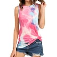 thumbnail image 4 of Women Crew Neck Twisted Hem Tie Dyed Print Tank Top, 4 of 8