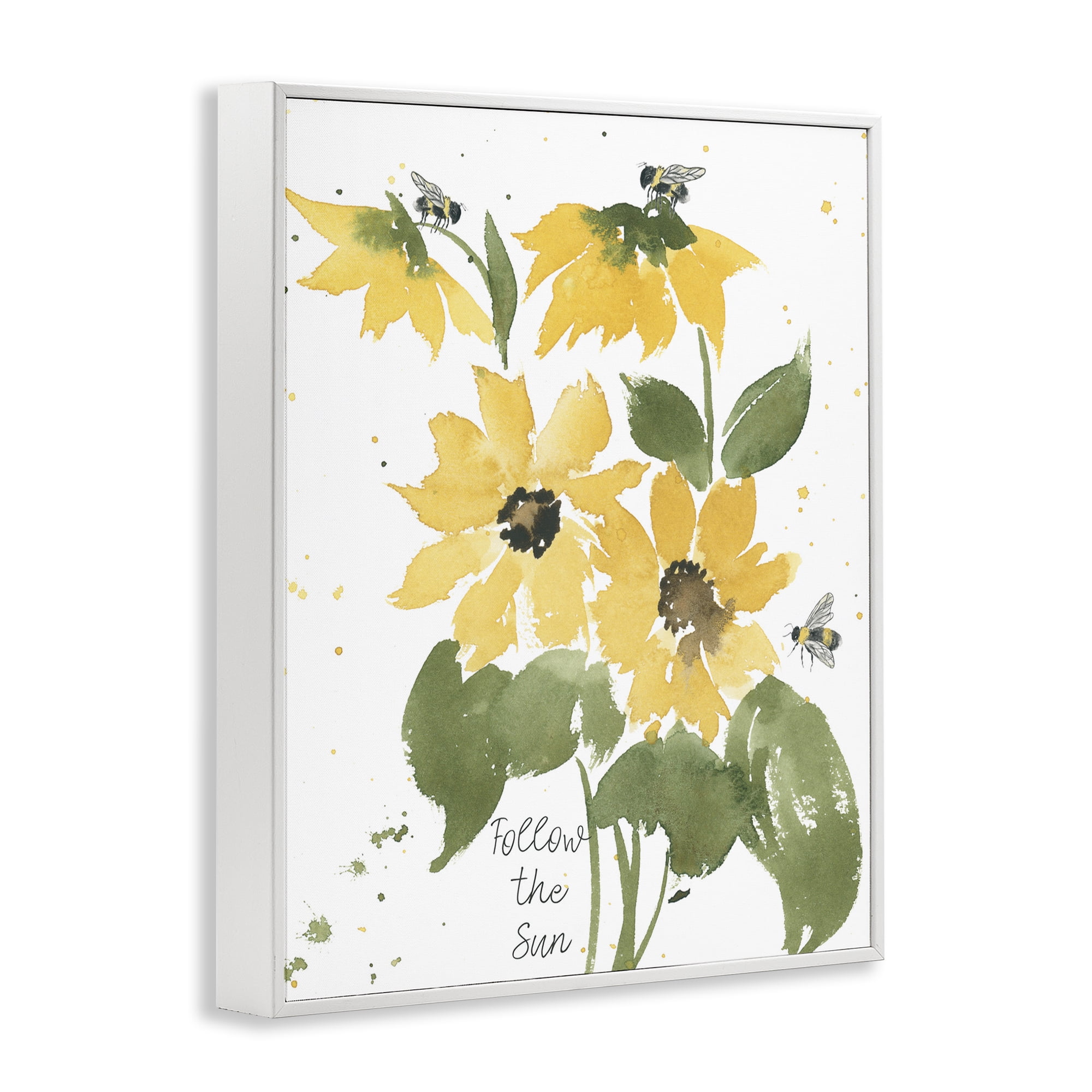 Stupell Industries Follow The Sun Phrase Botanical & Floral Painting White Framed Art Print Wall Art, 24 x 30