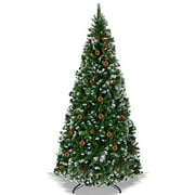 BenefitUSA 5' 6' 7' 7.5' Snow Tipped Christmas Tree with Pine Cones and Steel Stand -Unlit (7.5' with 1221 Tips and 46 pinecones)