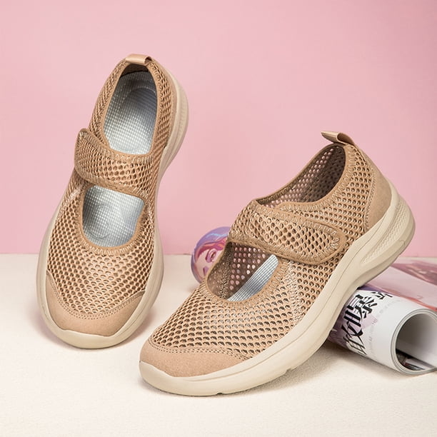 Mujeres tejidas corriendo zapatillas de zapatilla para usar zapatos de senderismo transpirables para usar zapatos livianos para caminar para el hospital escolar de la oficina