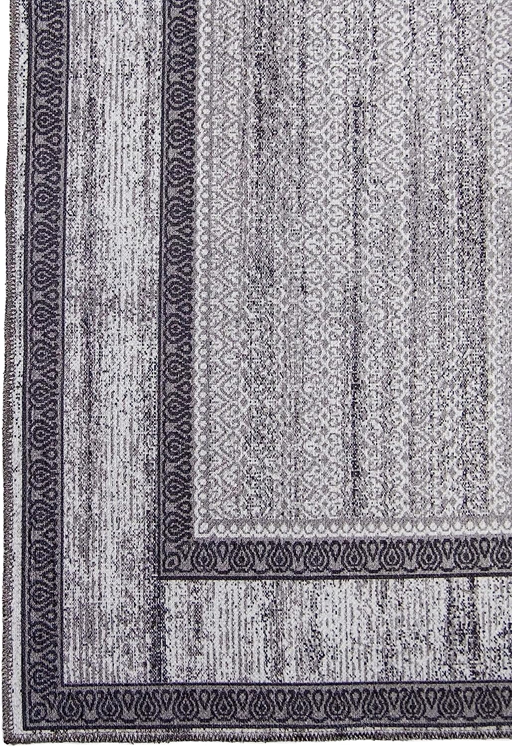 Gloria - Washable Area Rug Low Profile Bordered Washable Runners Anti Slip Backing Rugs for Living Room Light Weight Foldable Carpet