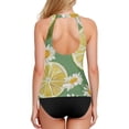 thumbnail image 2 of Women's Printed Tankini Top - High Elasticity Slim-Fit Swimsuit with Removable Straps & Cups, Perfect for Beach & Pool Parties，Lemon-patterned, 2 of 7