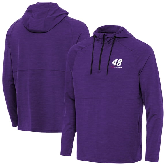Men's Antigua Heather Purple Alex Bowman Spikes Quarter-Zip Pullover Hoodie