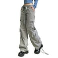 thumbnail image 5 of hirigin Women's Casual Long Pants, Button Zipper Closure Lacing Solid Color Daily Street Trousers with Pockets, 5 of 9