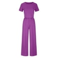 thumbnail image 6 of Brilliant Two Piece Outfits Women Plus Size Women Fall Temperament Casual Solid Color Long Sleeved Top+wide Leg Long Pants Suit Set Purple XL, 6 of 8