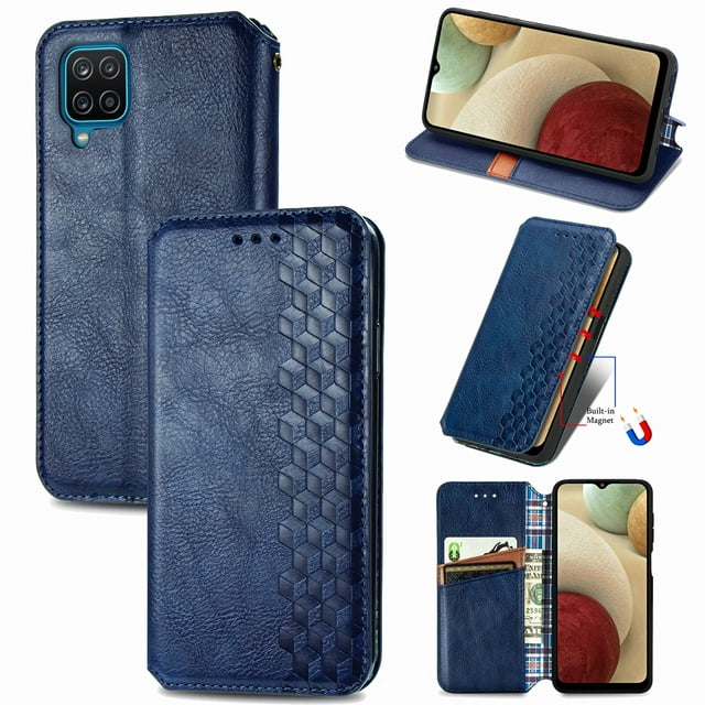 Case for Samsung Galaxy A12 Flip Cover Wallet Flip Cover Magnetic Protective - Blue