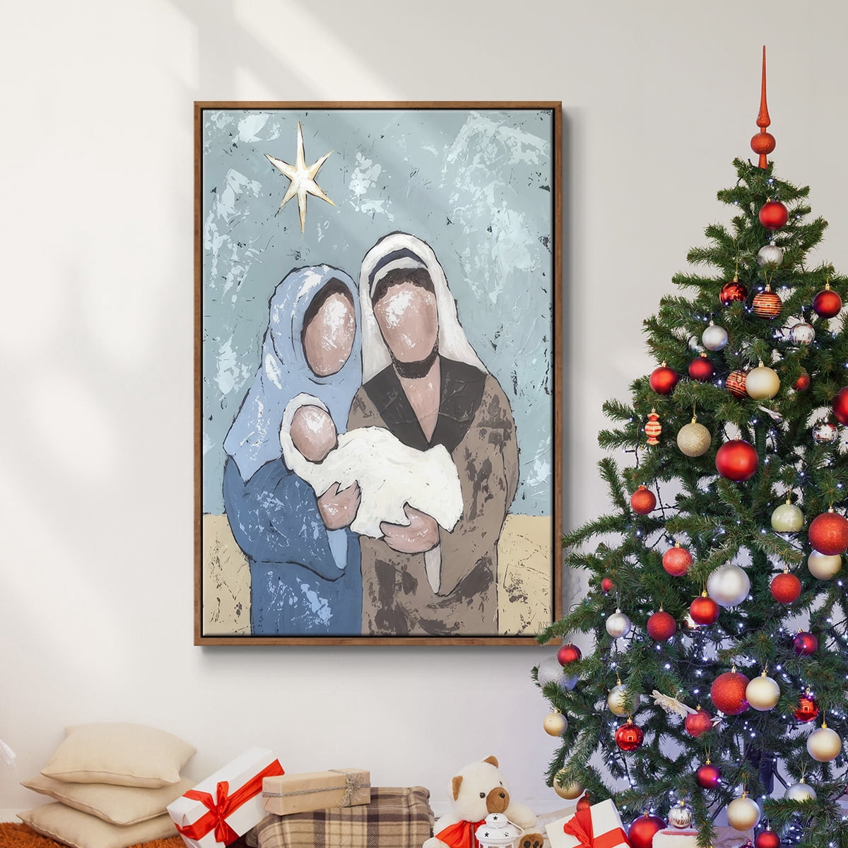A Silent Night I - Framed Gallery Wrapped Holiday Canvas - 25 x 37 - Rosewood Frame