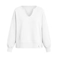thumbnail image 6 of thefmos Women's Deep V Neck Long Sleeve Sweatshirt Side Slit Plus Size Solid Color Casual Fashion Pullover Fall Winter Clothes, White M, 6 of 6