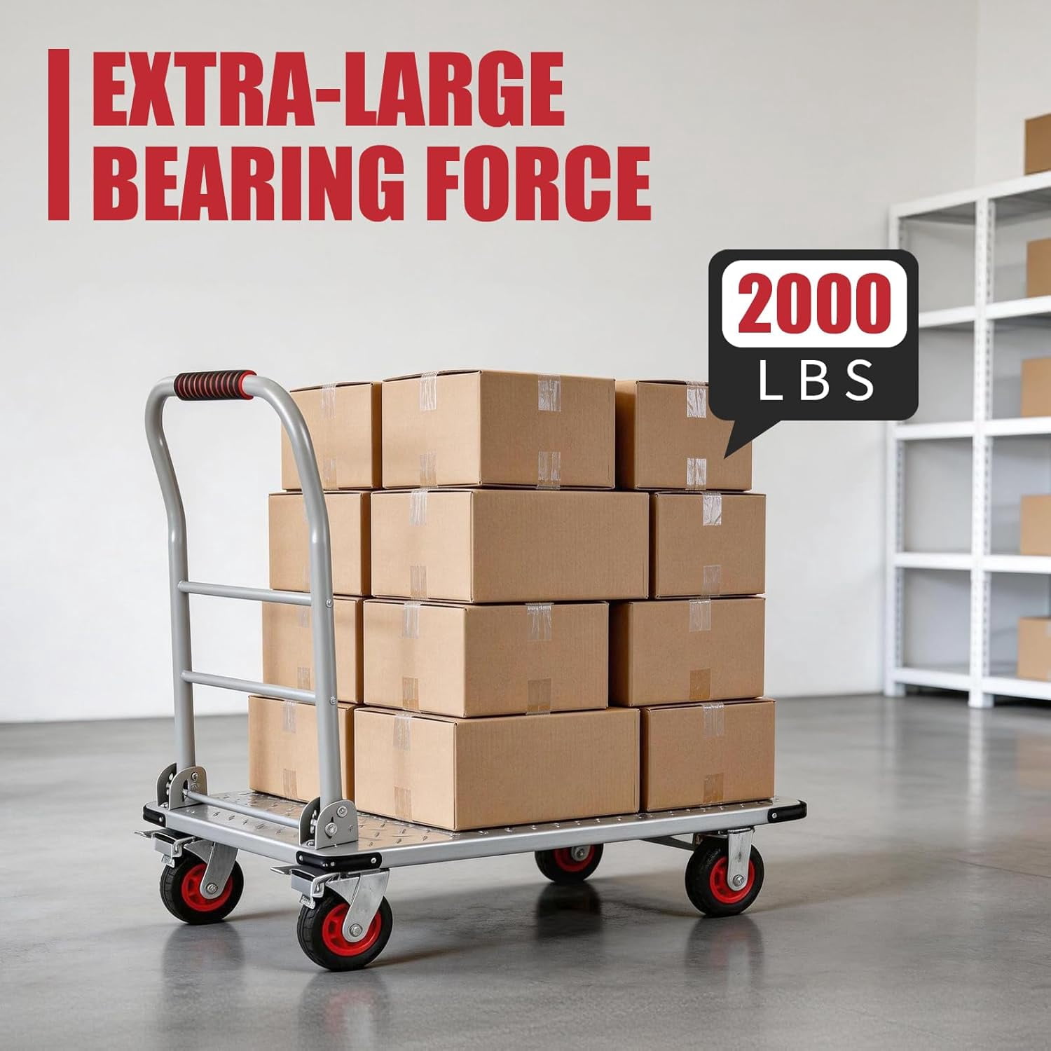 1800LBS Platform Truck Cart, 36"x24" Heavy Duty Utility Push Cart with 6" Swivel Wheels & Brakes, Foldable Hand Truck for Warehouse, Shipping & Moving