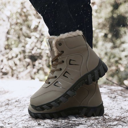 

Duretiony Men Leather Snow Boots Plush Lined Thick Winter Warm Waterproof Non-slip Shoes New