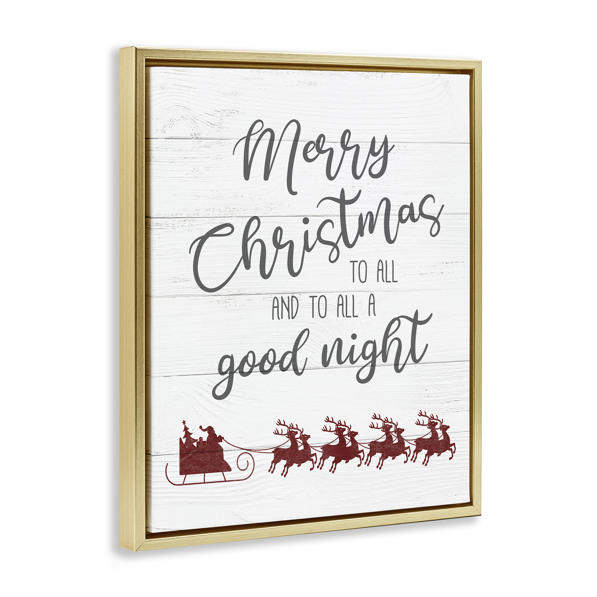 Stupell Industries To All A Good Night Christmas Holiday Painting Gold Floater Framed Canvas Art Prints Wall Art, 17 x 21
