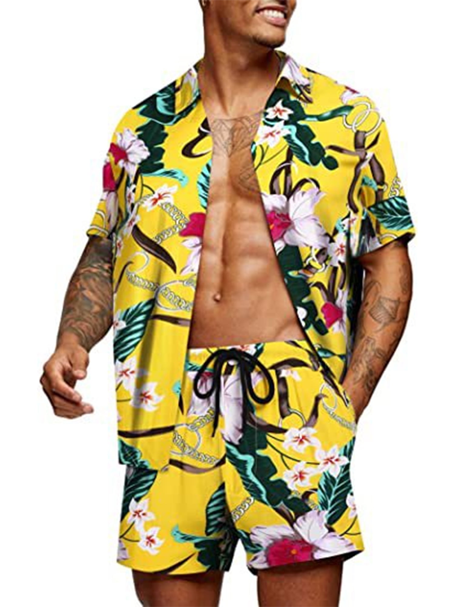 Regelen album bal Gwiyeopda Mens Hawaiian Short Sleeve Button Down Shirt Beach Shorts Outfit  Set - Walmart.com