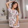 thumbnail image 3 of Balery Rose Flowers Pattern Womens Short Sleeve Sleepshirt Scoopneck Cute Nightdress Comfy Nightgown Loungewear Dress, 3 of 6
