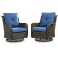 thumbnail image 3 of PARKWELL Outdoor Swivel Gliders Chair Set of 4, Patio Wicker High Back Swivel Rocker Deep Seat Lounge Chair with Navy Cushions for Balcony Deck, Brown Wicker, 3 of 11