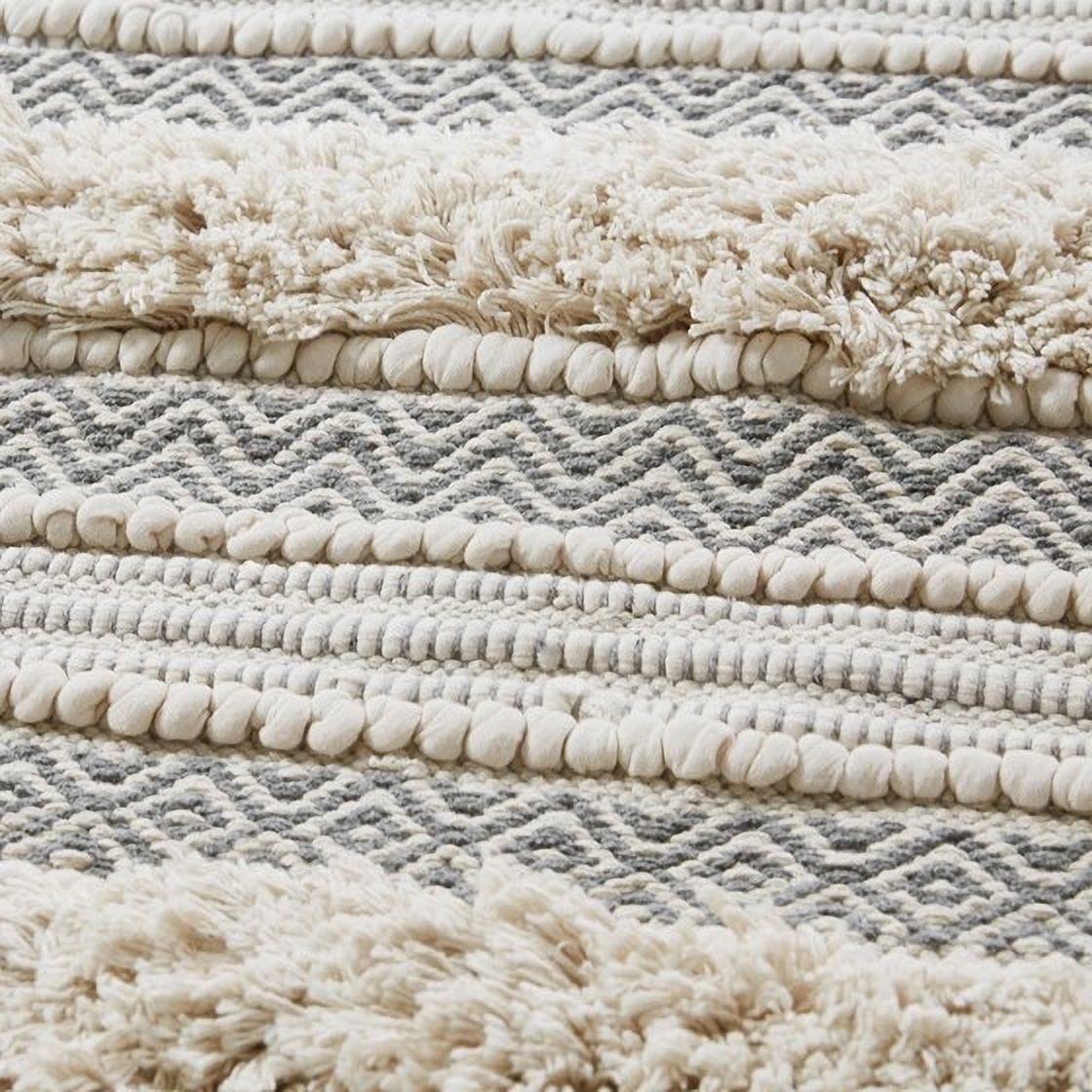 Woven Texture Stripe Bath Rug 22x58 Inches Grey, INK+IVY Asher Boho Hand-Woven Bathroom Runner Rug, Non-Slip Latex Backing Machine Washable for Bathroom Decor
