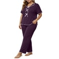 thumbnail image 2 of Zormilly Pajamas for Women Set Short Sleeve Collared Shirts Wide Leg Pants Plus Size Lounge Sets Soft Comfy Sleepwear, XL-5XL, 2 of 6