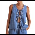 thumbnail image 2 of Conjunto de Dos Piezas de Mezclilla con Lazo Frontal para Mujer, Sin Mangas, Escote en V Profundo, Chaleco, Pantalones Cortos de Cintura Elástica Azul L, 2 of 9