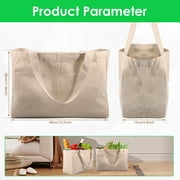 Xiyztok Canvas Grocery Bags, Heavy Duty Reusable Shopping Tote with 6 Inner Pockets, Machine Washable, 3-Pack for Grocery Store Camping Outdoor