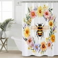 thumbnail image 2 of Pastoral Bee Wreath Shower Curtains for Bathroom Waterproof Fabric Bath Curtains Decor Bath Tub Curtain Spring Watercolor Flowers Decorative Shower Curtain Sets with 12 Hooks, 72x72 Inch, 2 of 6
