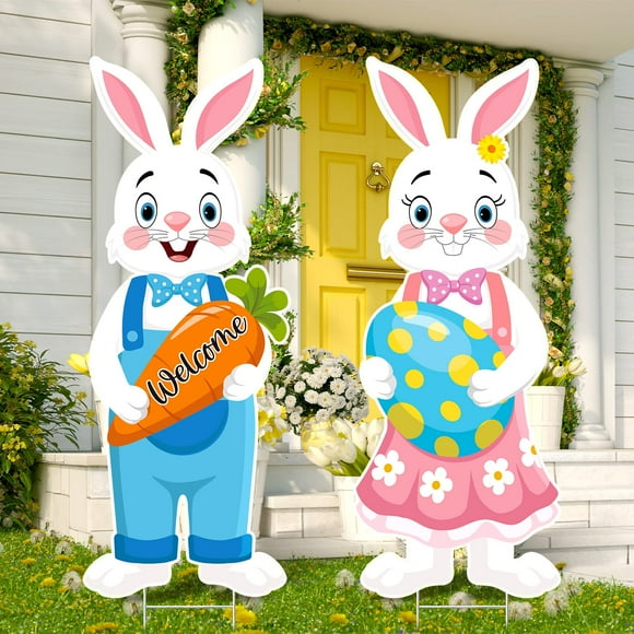 Easter Yard Signs Maitys con forma de huevo de conejo, 82 x 32 cm, para exteriores