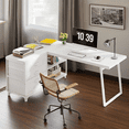 thumbnail image 4 of Reversible L-Shaped Desk with File Cabinet - 53"W×19.7"D, White Finish, 2 Drawers & 2 Shelves - for Home Office, Study & Gaming, 4 of 6