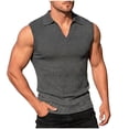 thumbnail image 3 of Men's Sleeveless Tank Top Polyester Spandex Blend, Pullover Muscle Vest Turndown Collar, Quick Dry Breathable Casual Workout Streetwear Active Summer | Zenithor,Dark Gray L, 3 of 9