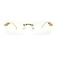 thumbnail image 3 of Mens Hustler Rimless Narrow Rectangle Metal Rim Fashion Eyeglasses Gold Brown, 3 of 8