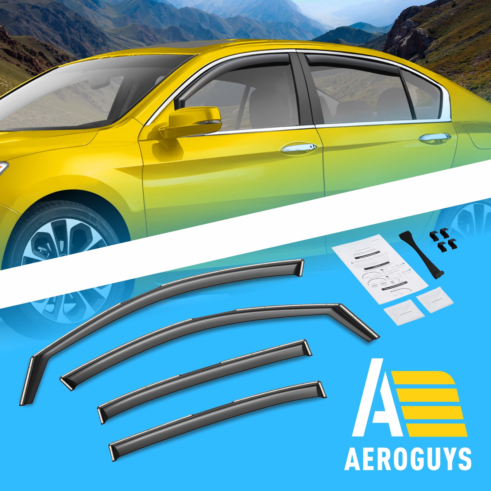 Extra Durable Window Deflectors In-Channel Window Visors Rain Guards Fit for Honda Accord 2013-2017 Sedan, Sun Visors, Wind Vent Visors, vent shades, Exterior Car Accessories - 4 pcs. AG0749