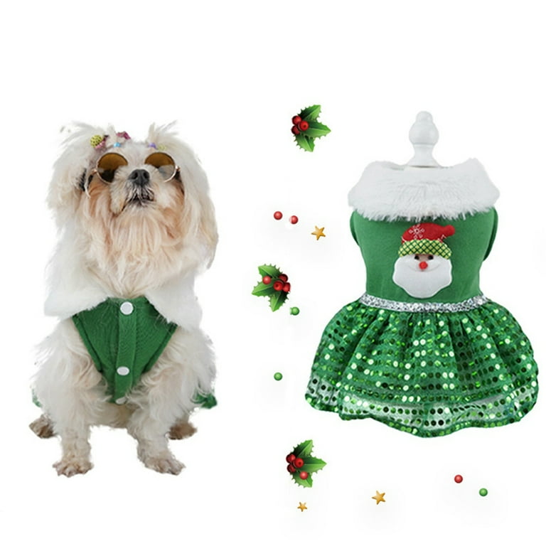 Christmas Snowflake Sequin Pet Dress for Small Dog Princess Skirt Fur  Collar Cotton Pet Outfits Chihuahua French Bulldog Clothes (Green,M) -  Walmart.com