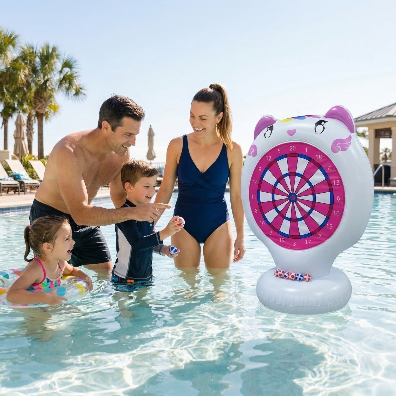Inflatable Target Throwing Game , Outdoor Lawn Games with Football Dart Board, Summer Backyard Party Fun Toys for Family Activities Pink