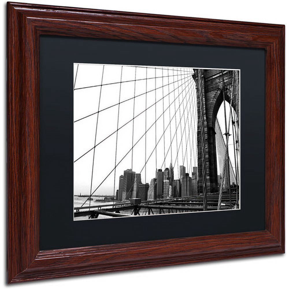 Trademark Fine Art "Brooklyn Bridge 4" Canvas Art by CATeyes, Black Matte, Wood Frame