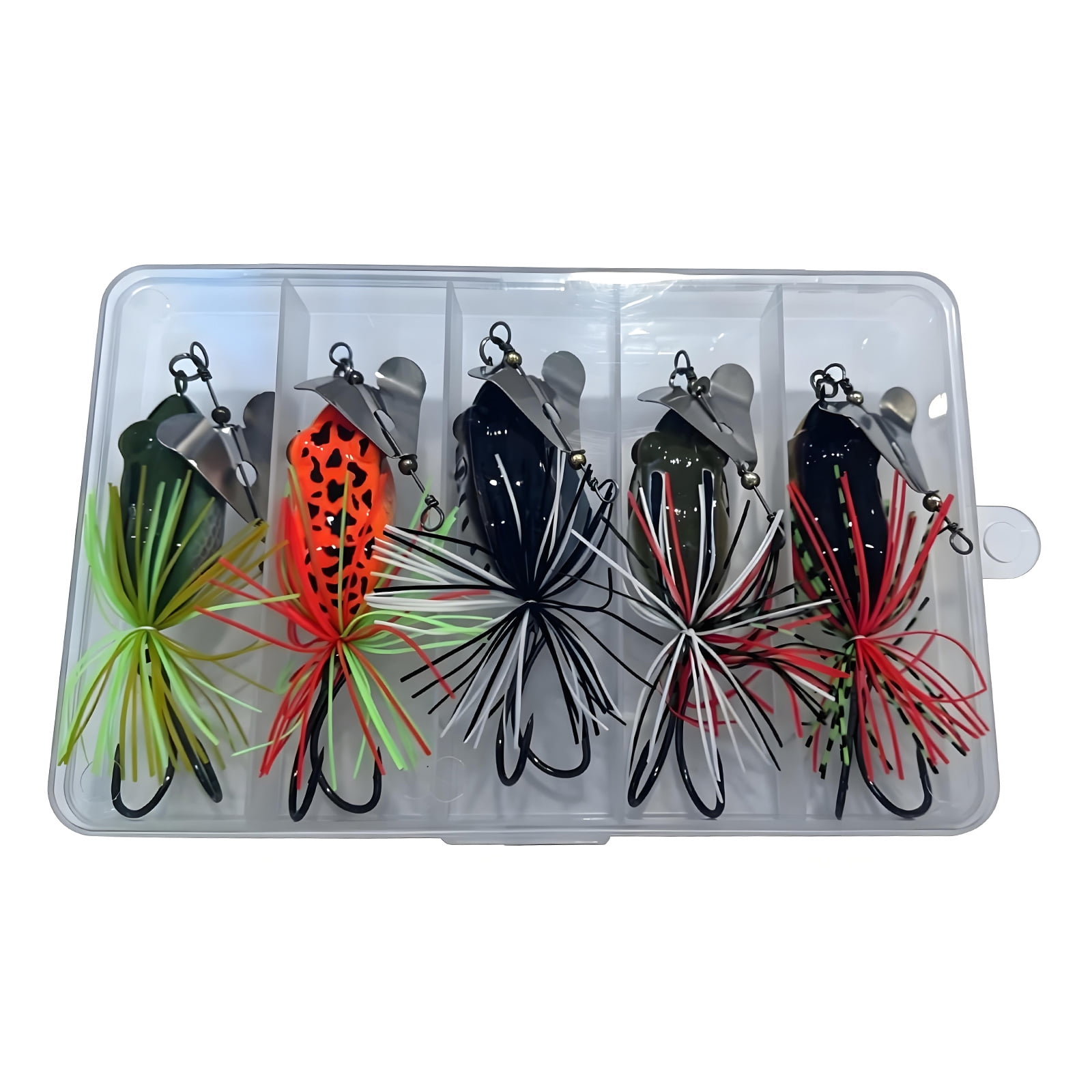 5Lots Topwaters Spinner Frogs Lures Artificial 3D Eye Fishing Frogs Lures Soft Tube Baits Plastic Fishing Baits
