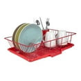 thumbnail image 5 of Home Basics 3 Piece Rust-Resistant Vinyl Dish Drainer with Self-Draining Drip Tray, Red, 5 of 5
