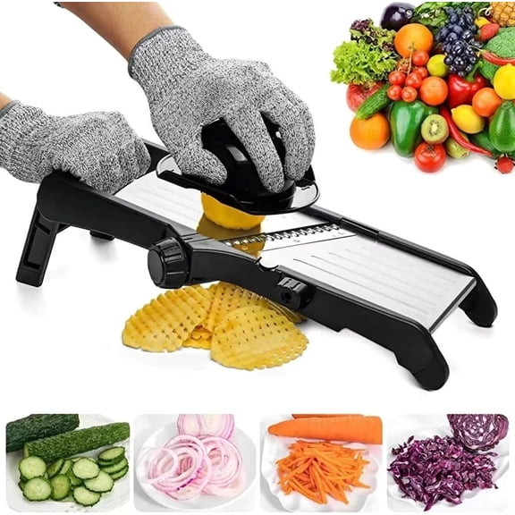 Adjustable Mandolin Food Slicer, Multifunction Stainless Steel Vegetable Potato Waffle Slicer