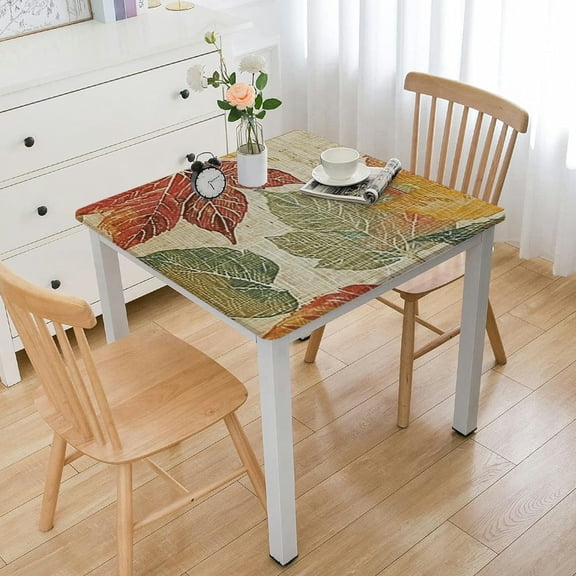 HAOXIT Stamped Abstract Autumn Leaves Print Vinyl Flannel Backed Tablecloth, Contemporary Thanksgiving Fall Leaf Wipe Vinyl Tablecloth with Flannel Backing 36*36