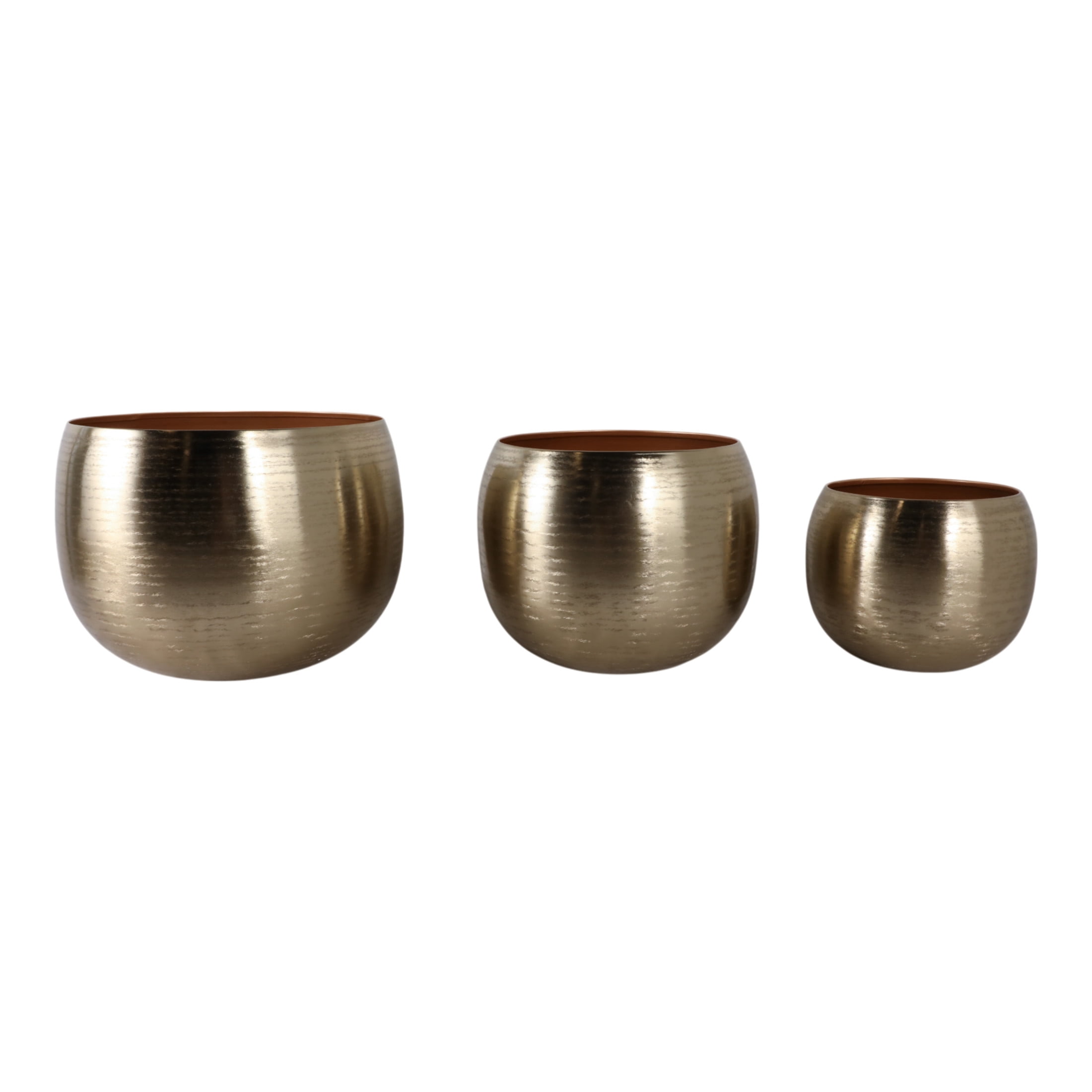 Hammered Metal Flower Pots for Home Decor - Decorative Metal Planters for Indoor Use and Outdoor Plants - Garden Pots for Patio, Entryway, Shelf, and Mantel Stylng - Set of 3, 11", 10", 8", Gold