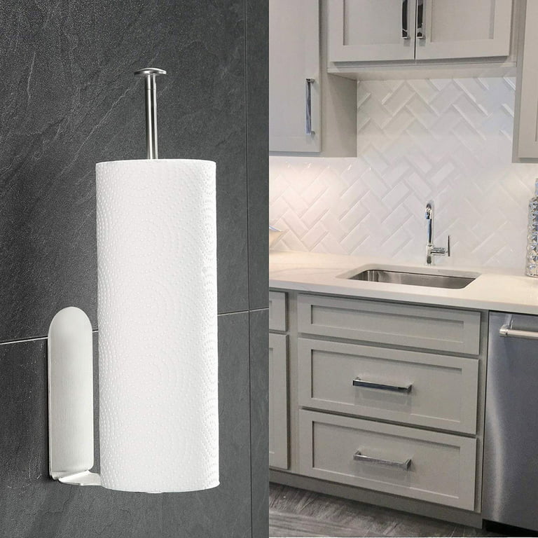 WZKALY Paper Towel Holder Under Cabinet, Adhesive Paper Towel Holder Self-Adhesive or Wall Mounted SUS304 Stainless Steel for Kitchen Bathroom