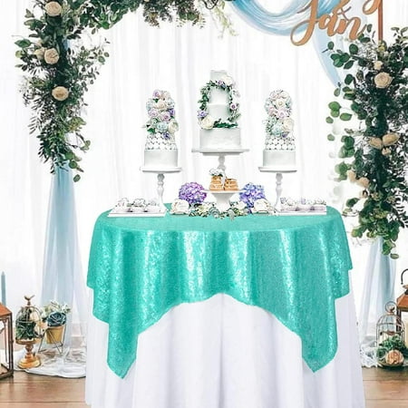 

50x50Inch Square Teal Sequin Tablecloth 50x50Inch Tablecloth Perfert for Birthday for Party for Wedding (50x50 Teal)