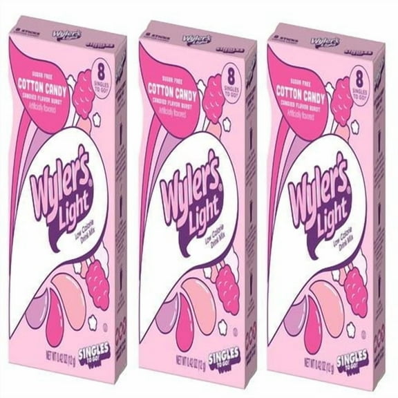 Wylers Light Cotton Candy Flavor - Pack Of 3-6 Per Box 18 Total Servings - Trend Inspired Flavor - Low Calorie Drink Mix - Perfect For Taking On The Go Package May Vary